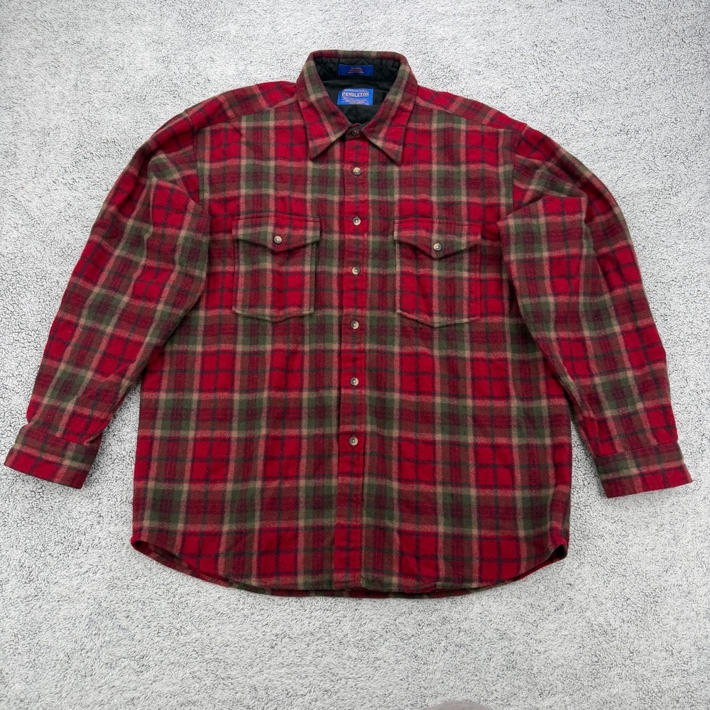 Vintage Pendleton Wool Jac Shirt Mens L Red Plaid Lined Heavyweight Button Up